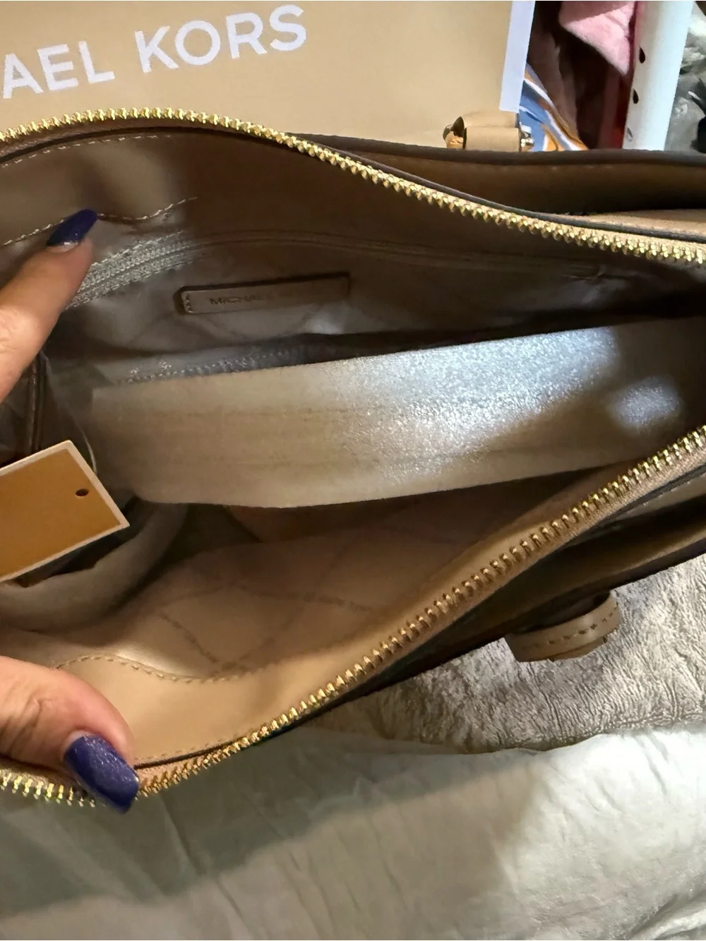 Michael Kors Camel Pebbled Leather Satchel with Gold Hardware NWT